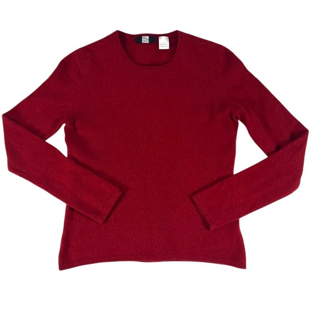 Saks Fifth Avenue 100% Cashmere Sweater M Red Crewneck Fitted Classic Preppy